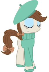 Size: 500x738 | Tagged: safe, artist:cool77778, oc, oc only, oc:creamy white, pony, beatnik, beret, bow, clothes, creamy and friends, eyeshadow, shoes, solo, sweater, tumblr