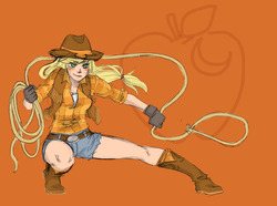 Size: 900x668 | Tagged: artist needed, source needed, safe, applejack, human, g4, action pose, humanized, lasso, rope