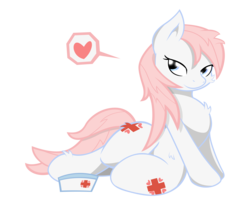 Size: 6700x5500 | Tagged: safe, artist:joey darkmeat, artist:multiponi, nurse redheart, pony, g4, absurd resolution, chest fluff, female, fluffy, heart, helloooooo nurse, side-sitting, simple background, solo, transparent background, vector