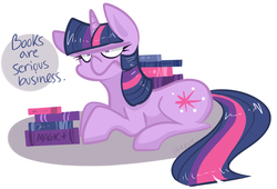 Size: 783x531 | Tagged: safe, artist:steeve, twilight sparkle, pony, unicorn, g4, book, bookhorse, egophiliac-ish, female, mare, serious business, that pony sure does love books, twilight sparkle is not amused, unamused, unicorn twilight