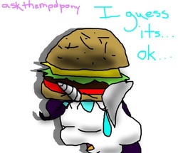 Size: 500x429 | Tagged: safe, artist:jaythempdpony, rarity, pony, g4, 30 minute art challenge, burger, hat, solo