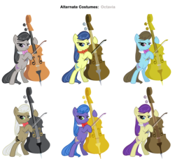 Size: 3400x3100 | Tagged: safe, artist:pika-robo, artist:tootootaloo, beauty brass, fiddlesticks, frederic horseshoepin, octavia melody, parish nandermane, symphony song, earth pony, pony, g4, the best night ever, alternate clothes, apple family member, bipedal, bow (instrument), cello, cello bow, ember's worst nightmare, musical instrument, palette swap, recolor, simple background, transparent background