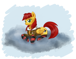 Size: 2852x2201 | Tagged: safe, artist:lunebat, oc, oc only, pony, clothes, cloud, hoodie, socks, solo, striped socks