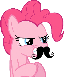 Size: 431x514 | Tagged: safe, pinkie pie, earth pony, pony, g4, spike at your service, animated, dastardly whiplash, fake moustache, female, plotting, simple background, solo, transparent background
