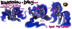 Size: 1000x400 | Tagged: safe, artist:dezy-x29, princess luna, alicorn, pony, g4, banner, cute, female, mare, silly, silly pony, tongue out