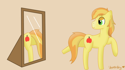 Size: 1920x1080 | Tagged: safe, artist:verminshy, braeburn, earth pony, pony, g4, flank, lidded eyes, male, mirror, solo, stallion