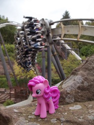 Size: 3216x4288 | Tagged: safe, pinkie pie, g4, alton towers, gift set, high res, irl, nemesis, photo, ponies around the world, roller coaster, toy, united kingdom