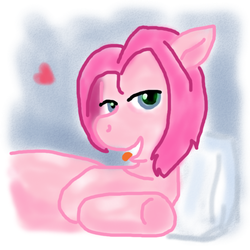 Size: 512x512 | Tagged: safe, artist:kawa, oc, oc:sixteen 7-52-1, changeling, pony, :p, ask:sixteen, bedroom eyes, female, floppy ears, heart, jennie pie, looking at you, mare, smiling, solo, tongue out