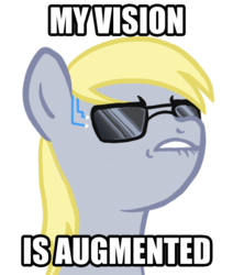 Size: 586x692 | Tagged: safe, derpy hooves, pegasus, pony, g4, deus ex, female, image macro, mare, sunglasses