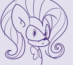 Size: 702x626 | Tagged: safe, artist:extradan, fluttershy, anthro, g4, bust, looking at you, monochrome, sketch, solo, sonic the hedgehog, sonic the hedgehog (series), sonicified, three quarter view