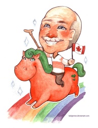 Size: 600x776 | Tagged: safe, artist:ladyjenise, human, canada, duo, jack layton, riding, wat