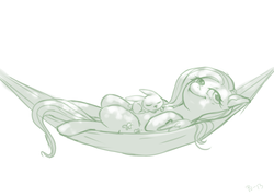 Size: 1280x914 | Tagged: source needed, useless source url, safe, artist:purmu, angel bunny, fluttershy, pegasus, pony, g4, hammock, monochrome