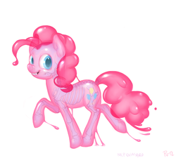 Size: 1280x1153 | Tagged: safe, artist:purmu, pinkie pie, goo, goo pony, g4, pinkie slime, skeleton, slime, smiling