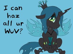 Size: 900x675 | Tagged: safe, artist:warriordreampool, queen chrysalis, changeling, changeling queen, nymph, g4, cute, cutealis, female, hnnng, solo