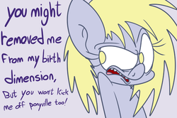 Size: 997x663 | Tagged: safe, artist:extradan, derpy hooves, oc:jerky hooves, g4, bust, text