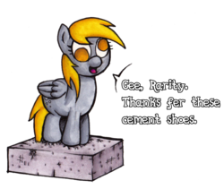 Size: 1050x887 | Tagged: safe, artist:darkone10, derpy hooves, pegasus, pony, g4, cement, cement shoes, female, mare, oblivious, simple background, that silly derpy, transparent background