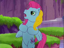 Size: 640x480 | Tagged: safe, screencap, thistle whistle, pegasus, pony, friends are never far away, g3, awkward, female, solo, thistle whistle is not amused, unamused