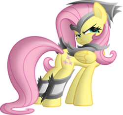 Size: 3191x2973 | Tagged: safe, artist:itchykitchy, fluttershy, pegasus, pony, g4, armor, female, flutterbadass, looking back, simple background, solo, transparent background