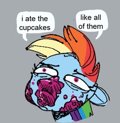 Size: 404x414 | Tagged: safe, artist:mittymandi, rainbow dash, g4, cupcake, frosting, rainbow and cupcakes