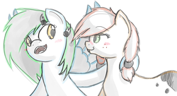 Size: 1280x698 | Tagged: safe, artist:jade meteor, oc, oc only, earth pony, pegasus, pony, blushing