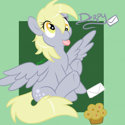 Size: 1000x1000 | Tagged: safe, artist:lildooks, derpy hooves, g4, letter, muffin, text, tongue out