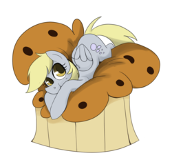Size: 950x880 | Tagged: safe, artist:letirary, derpy hooves, pegasus, pony, g4, female, giant muffin, mare, muffin, simple background, solo, transparent background, underp