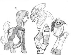 Size: 2096x1538 | Tagged: safe, artist:morbidoptimist, turian, crack shipping, garrus vakarian, heart, kasumi goto, mass effect, ponified, shipping