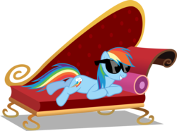 Size: 5670x4227 | Tagged: safe, artist:austiniousi, rainbow dash, pegasus, pony, g4, absurd resolution, couch, female, lying down, mare, simple background, solo, sunglasses, transparent background