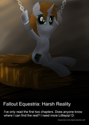 Size: 1024x1437 | Tagged: safe, artist:jetwave, oc, oc only, oc:littlepip, pony, unicorn, fallout equestria, fallout equestria: harsh reality, bondage, chains, fanfic, fanfic art, female, hay, hooves, horn, mare, pipbuck, slave, solo, text