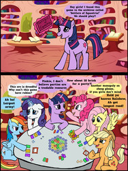 Size: 3359x4465 | Tagged: safe, artist:nicoschmiko, applejack, fluttershy, pinkie pie, rainbow dash, rarity, twilight sparkle, g4, board game, comic, crossover, mane six, the settlers of catan