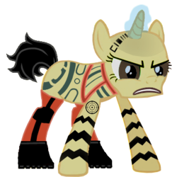 Size: 350x360 | Tagged: safe, artist:zjarcal, pony, unicorn, angry, horn, jack, mass effect, ponified, solo, tattoo