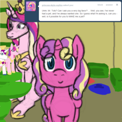 Size: 800x800 | Tagged: safe, princess cadance, princess skyla, shining armor, alicorn, pony, ask tinkertots, g4, ask, eye clipping through hair, toy, tumblr