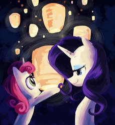Size: 1693x1848 | Tagged: safe, artist:my-magic-dream, rarity, sweetie belle, g4, duo, lantern, paper lantern, sisters