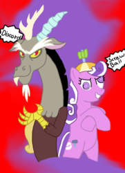 Size: 900x1244 | Tagged: safe, artist:thevampirebrony, discord, screwball, g4, hat, propeller hat, swirly eyes