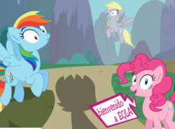 Size: 404x297 | Tagged: safe, derpy hooves, pinkie pie, rainbow dash, pegasus, pony, g4, equestria-latina, female, mare