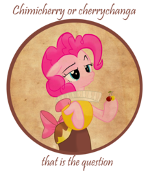 Size: 3139x3629 | Tagged: safe, artist:hidden-cat, chancellor puddinghead, pinkie pie, pony, g4, cherry, clothes, female, hamlet, parody, solo, william shakespeare
