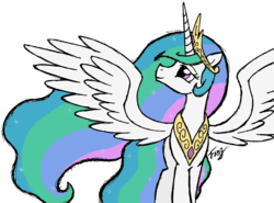 Size: 3240x2400 | Tagged: dead source, safe, artist:bronyfang, princess celestia, alicorn, pony, g4, crown, female, jewelry, mare, regalia, simple background, smiling, solo, spread wings, transparent background, wings