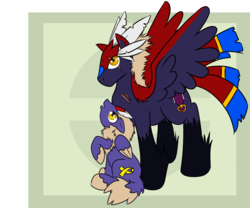 Size: 1200x1000 | Tagged: safe, artist:savannaeve, braviary, rufflet, pokémon, ponified