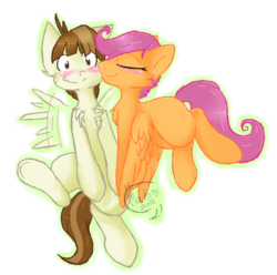 Size: 493x490 | Tagged: safe, artist:flow3r-child, featherweight, scootaloo, pegasus, pony, g4, colt, female, filly, foal, male, ship:scootaweight, shipping, simple background, straight, transparent background