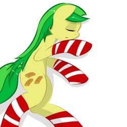 Size: 1000x1000 | Tagged: safe, artist:kryptchild, apple fritter, pony, g4, alternate hairstyle, apple family member, clothes, female, sleeping, socks, solo, striped socks