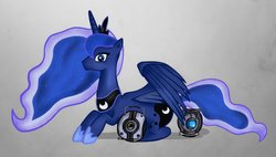 Size: 1187x673 | Tagged: safe, artist:puggie, princess luna, g4, crossover, personality core, portal (valve), space core, wheatley