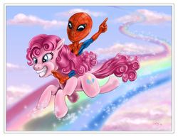 Size: 1200x927 | Tagged: safe, artist:hermittrollart, pinkie pie, g4, crossover, male, spider-man