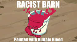 Size: 850x465 | Tagged: safe, image macro, paint, racist barn