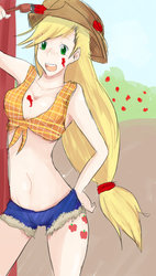 Size: 674x1185 | Tagged: safe, artist:katon-harouxi, applejack, human, g4, belly button, clothes, daisy dukes, humanized, paint, skinny, thin