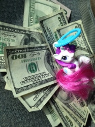 Size: 500x667 | Tagged: safe, rarity, g4, doll, federal reserve note, irl, mcdonald's happy meal toys, money, photo, toy