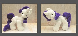 Size: 1271x600 | Tagged: safe, artist:paeoniadrop, artist:shadowedporcelain, rarity, pony, g4, female, filly, filly rarity, irl, photo, plushie, solo, younger