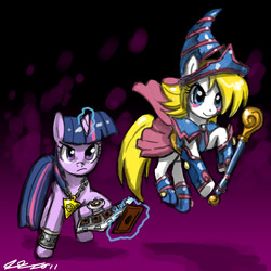 Size: 900x900 | Tagged: safe, artist:johnjoseco, twilight sparkle, g4, crossover, dark magician girl, ponified, yu-gi-oh!