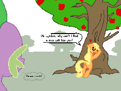 Size: 800x600 | Tagged: safe, artist:weaver, applejack, spike, g4, gif, heart, i've seen some shit, non-animated gif, simple background, tree, white background