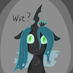 Size: 1600x1600 | Tagged: dead source, safe, artist:loopuleasa, queen chrysalis, changeling, changeling queen, g4, bust, cute, cutealis, female, reaction image, solo, wat, wut face