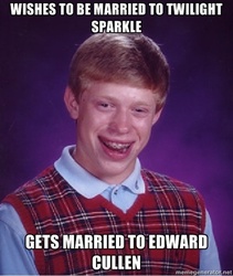 Size: 400x473 | Tagged: safe, twilight sparkle, g4, all caps, bad luck brian, barely pony related, edward cullen, exploitable meme, image macro, impact font, meme, photo, twilight (series)